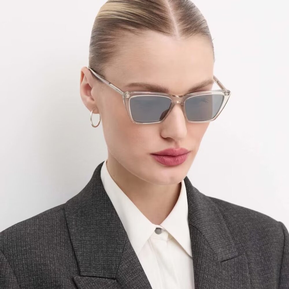Saint Laurent Women Sunglasses Beige Silver Cat Eye SL737 MICA THIN 004 NEW - Picture 10 of 13